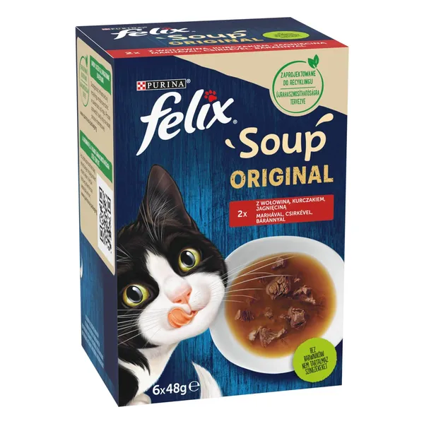 Zupa kaķiem Felix Soup Original ar gaļu 6x48g