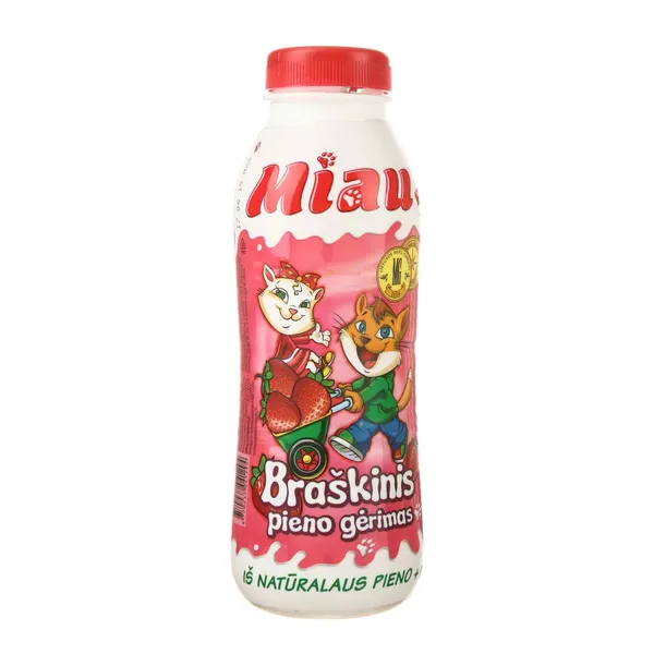 Sterilizuotas braškinis pieno gėrimas MIAU, 2,3 % rieb., 0,45 l