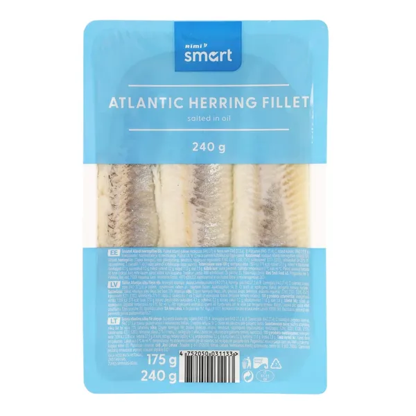 Sūdyta atlantinių silkių filė aliejuje RIMI SMART, 240g/175 g