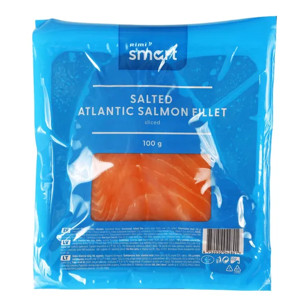 Sūdyta atlantinių lašišų filė RIMI SMART, pjaustyta, 100 g