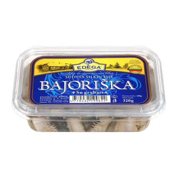 Sūdyta BAJORIŠKA silkių filė su grybais, 320 g