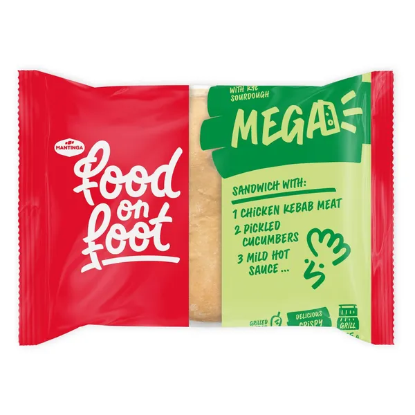 Sumuštinis su vištienos kebabu ir marinuotais agurkais MEGA MANTINGA, 255 g