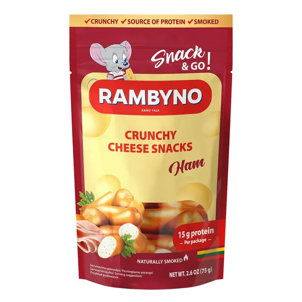 Kausēts kūpināts siers RAMBYNO Snack ar šķiņķi 75g
