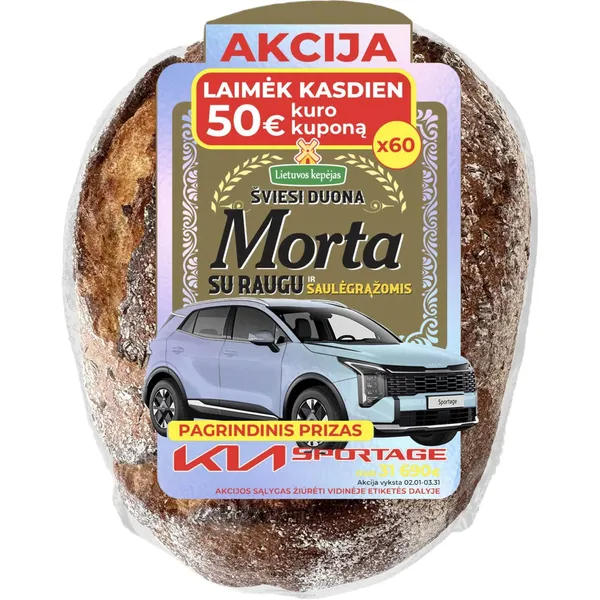 Šviesi duona su raugu ir saulėgrąžomis MORTA, 500 g