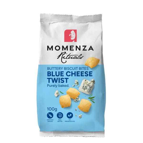 Sviestinių sausainių kąsneliai su mėlynojo pelėsio sūriu MOMENZA, 100 g