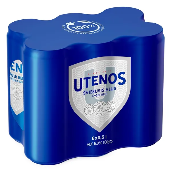 Alus UTENOS šviesusis, 5%, 6 x 0,5 l, skardinė