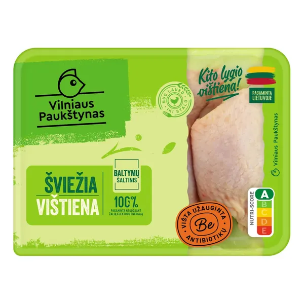 Šviežios viščiukų broilerių šlaunelės be antibiotikų VILNIAUS PAUKŠTYNAS, 500 g