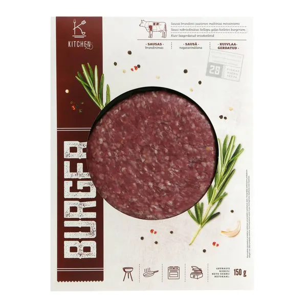 Šviežias sausai brandintos jautienos maltinis mėsainiams KITCHEN ME, 150 g