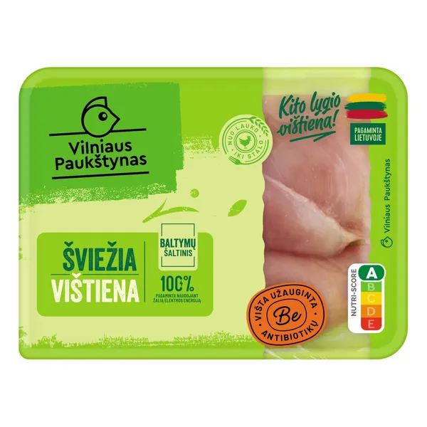 Šviežia viščiuko broilerio filė kepsniams be antibiotikų VILNIAUS PAUKŠTYNAS, 400 g