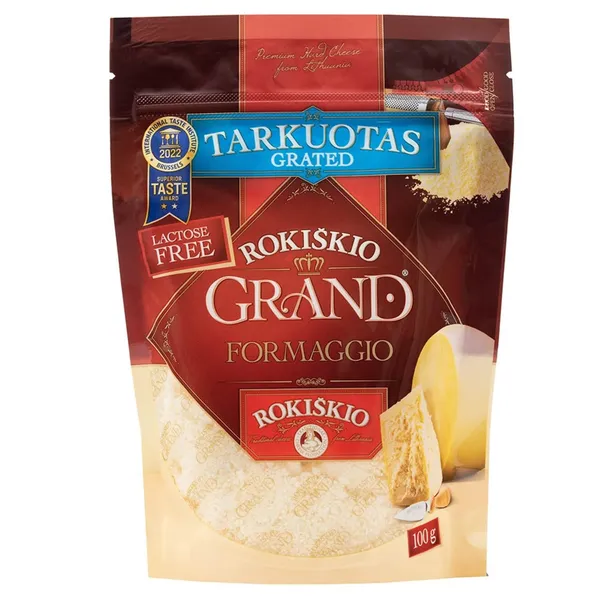 Tarkuotas kietasis ROKIŠKIO sūris GRAND, 37 % rieb. s. m., 100 g