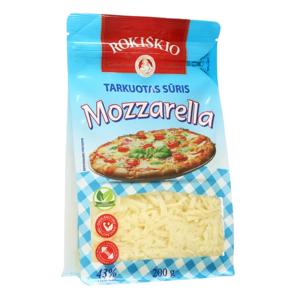 Tarkuotas sūris ROKIŠKIO MOZZARELLA 43% rieb. s.m., 200 g