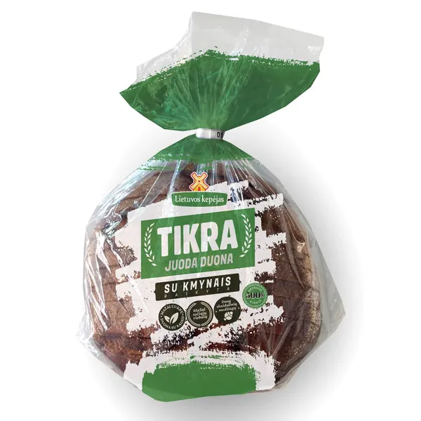 TIKRA juoda duona su kmynais LIETUVOS KEPĖJAS, raikyta, 500 g