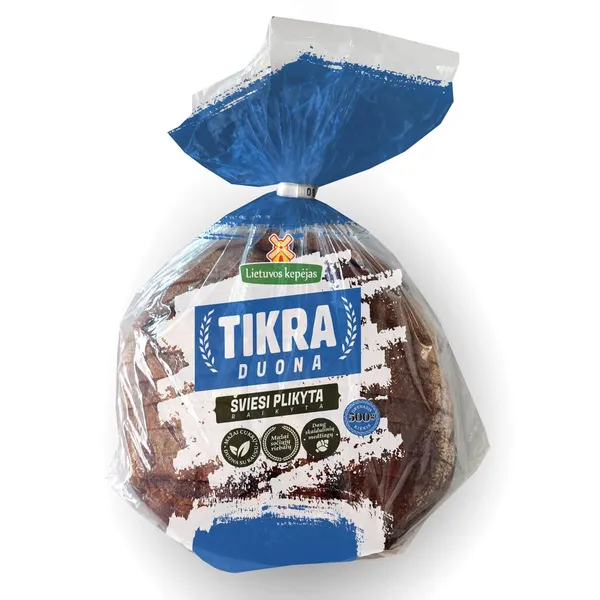 TIKRA šviesi plikyta duona LIETUVOS KEPĖJAS, raikyta, 500 g