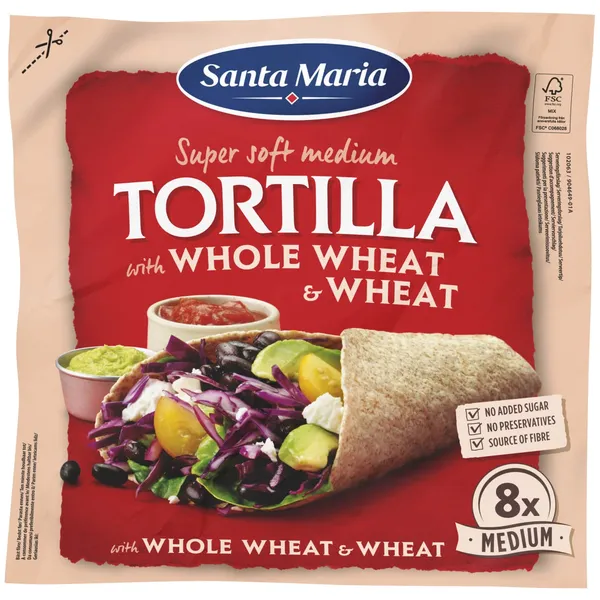 Kvietinės viso grūdo miltų tortilijos SANTA MARIA, 8 vnt., 320 g