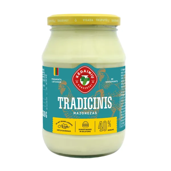 Tradicinis majonezas KĖDAINIŲ KONSERVAI, 40 % rieb., 430 g