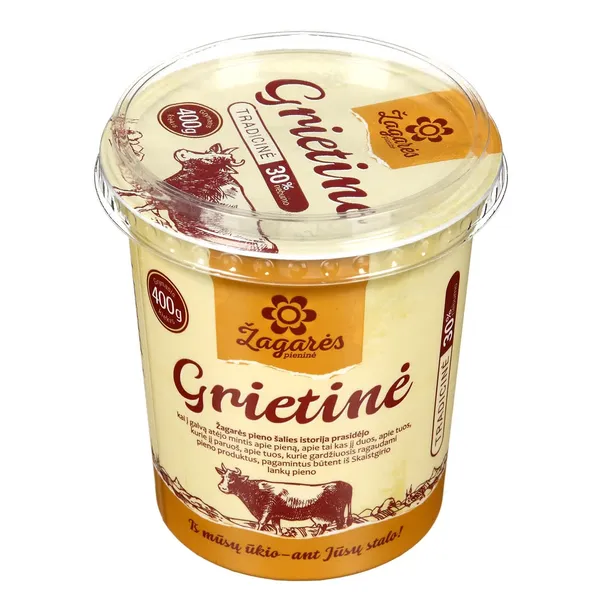 Tradicinė grietinė ŽAGARĖS PIENINĖ, 30 % rieb., 400 g