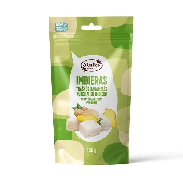 Traškūs karamelės kubeliai RŪTA IMBIERAS, 120 g