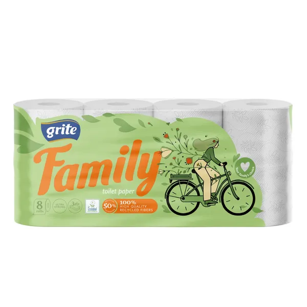 Tualetinis popierius GRITE Family, 3 sluoksnių, 8vnt