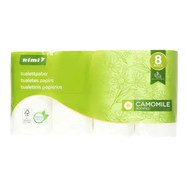 Tualetinis popierius RIMI CAMOMILE, 3 sluoksnių, 8 ritinėliai