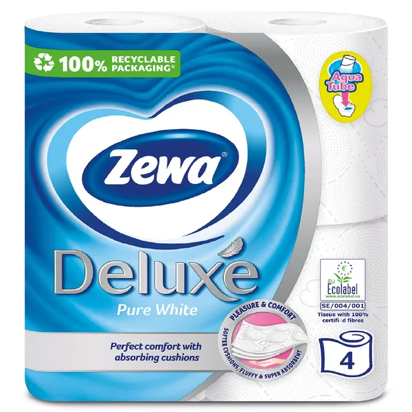 Tualetinis popierius ZEWA DELUXE, 3 sluoksnių, 4 ritinėliai