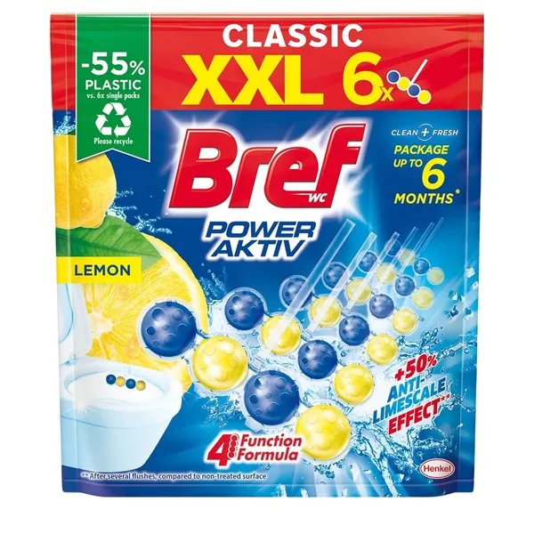 Tualeto valiklis gaiviklis BREF POWER AKTIV LEMON, 6 x 50 g