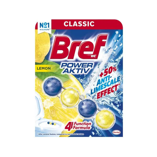 Tualeto valiklis-gaiviklis BREF POWER AKTIV LEMON, 50 g