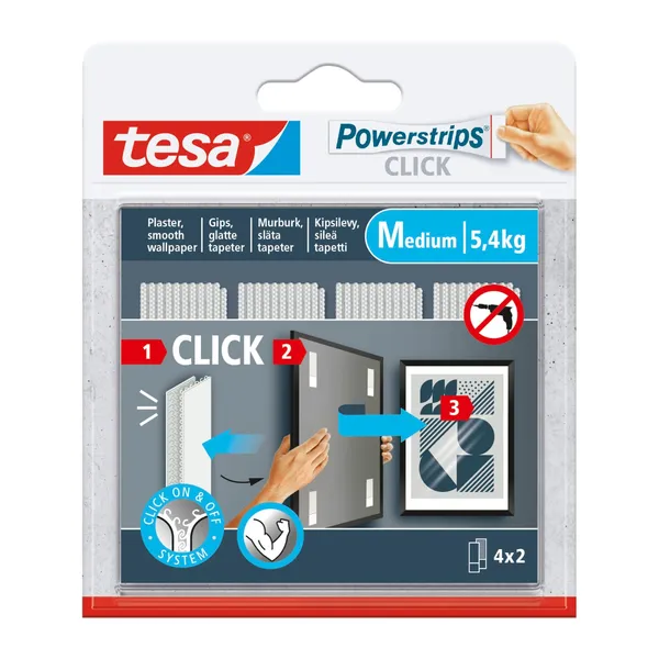 Tvirtinimo juostelės TESA POWERSTRIPS CLICK, 4 x 2 juostelės, M dydis