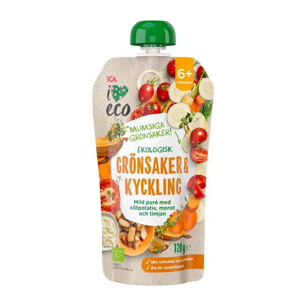 Ekologiška daržovių, ryžių ir vištienos tyrė I LOVE ECO, vaikams nuo 6 mėn, 120 g