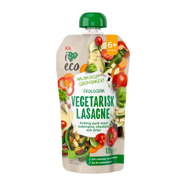 Ekologiška vegetariškos lazanijos tyrė I LOVE ECO, vaikams nuo 6 mėn, 120 g
