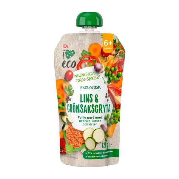 Ekologiška šakniavaisių, lęšių ir daržovių tyrė I LOVE ECO, vaikams nuo 6 mėn, 120 g