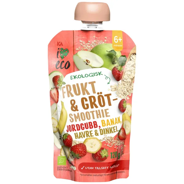 Tyrė su košė I LOVE ECO su braškėmis ir bananais, 6 mėn., 120 g