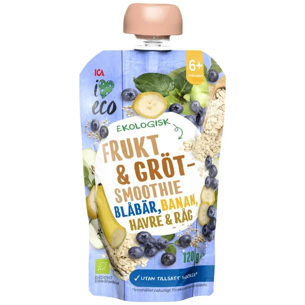 Tyrė su košė I LOVE ECO su mėlynėmis ir bananais, 6 mėn., 120 g