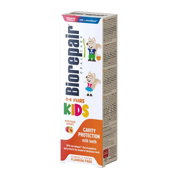 Vaikiška persikų skonio dantų pasta BIOREPAIR KIDS, iki 6 metų, 50 ml