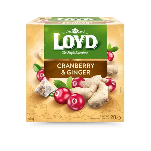 Vaisinė arbata spanguolių-imbiero LOYD, 20 vnt.