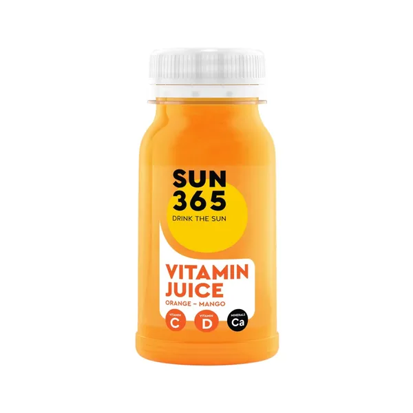 Šviežios vaisių ir daržovių sultys su imbieru ir pridėtiniais vitaminais ir mineralais ORANGE MANGO SUN365, 125 ml