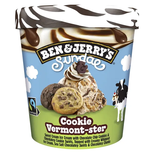 Valgomieji ledai su šokoladiniais sausainiais ir šokolado gabaliukais B&J SUNDAE COOKIE VERMONT- STER, 427 ml / 324 g