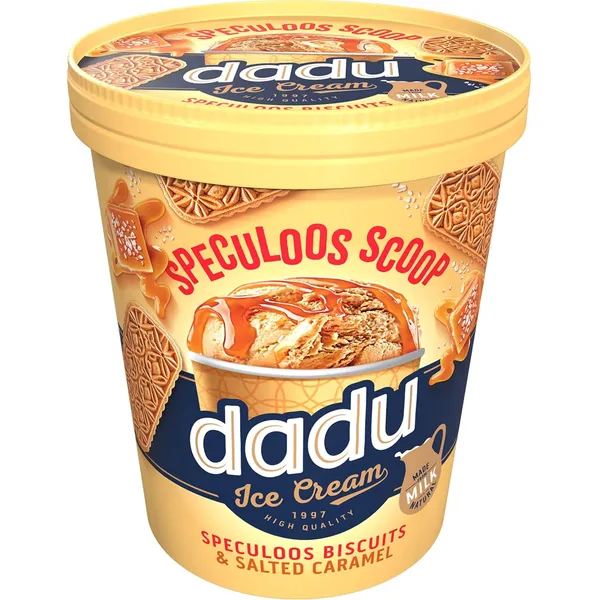 Vaniliniai grietininiai valgomieji ledai su spekulų gabaliukais ir sūrios karamelės įdaru DADU, 400 ml / 335 g