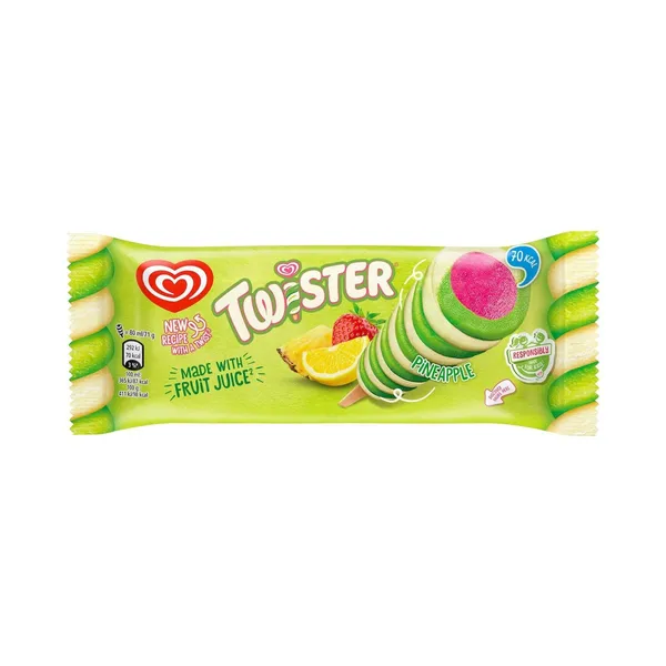 Valgomieji ledai ant pagaliuko TWISTER GREEN PINEAPLE, 80ml / 71 g