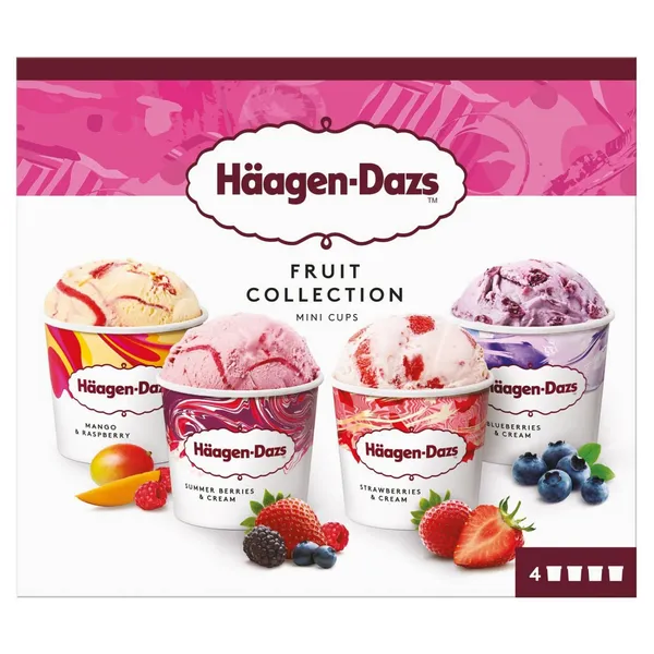 Valgomųjų ledų rinkinys HAAGEN DAZS FRUIT COLLECTION, 4 x 95 ml / 326 g