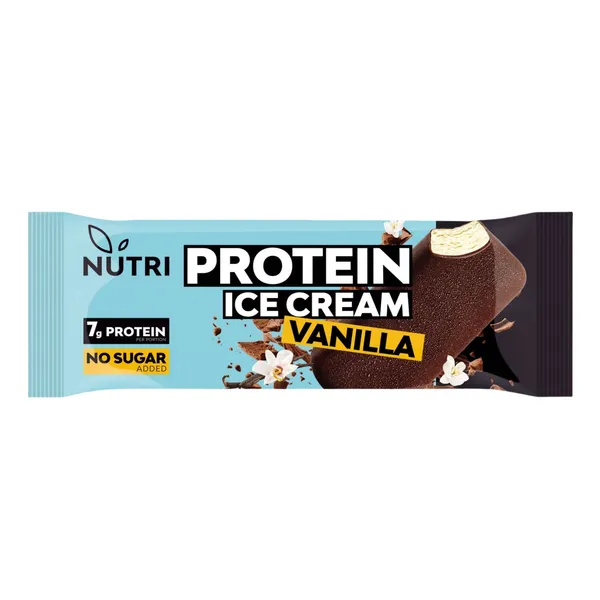 Vanilės skonio valgomieji ledai ant pagaliuko su becukriu glaistu, su saldikliais NUTRI PROTEIN, 67 g
