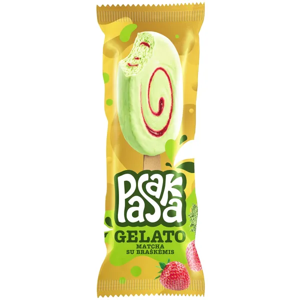 Valgomieji grietininiai ledai PASAKA GELATO MATCHA SU BRAŠKĖMIS, 90 ml / 67 g