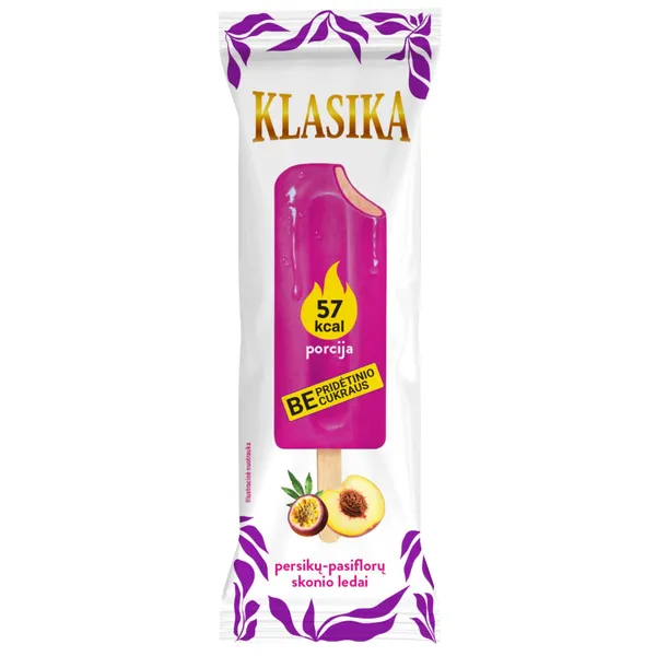 Valgomieji ledai KLASIKA, persikų skonio, su saldikliais, 69 g / 83 ml