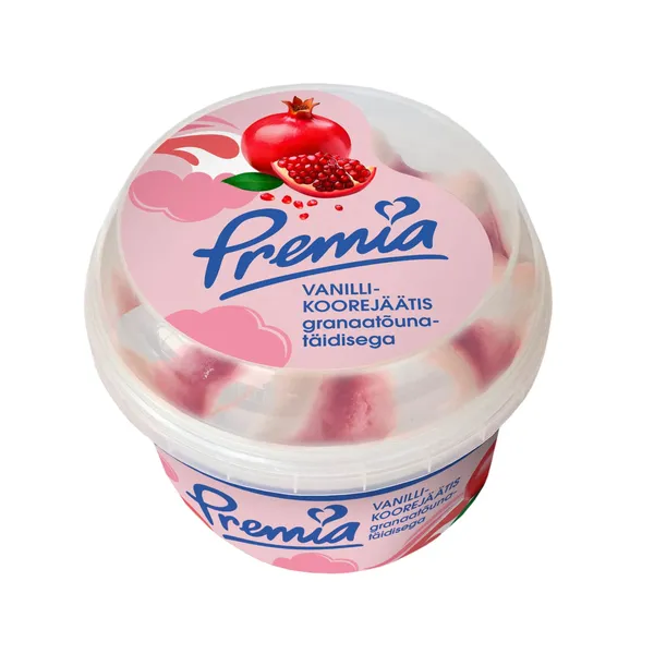 Vaniliniai grietininiai ledai su granatų įdaru PREMIA, 250 g / 0,5 l