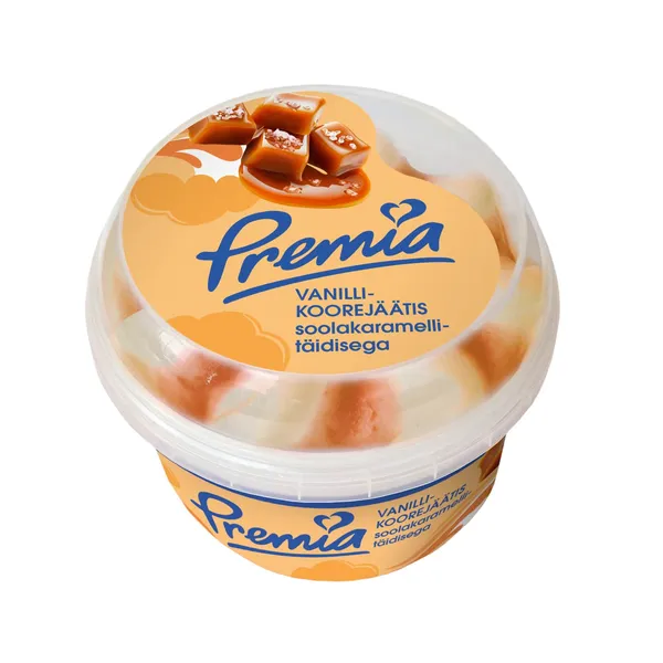 Vaniliniai grietininiai ledai su sūrios karamelės įdaru PREMIA, 250 g / 0,5 l
