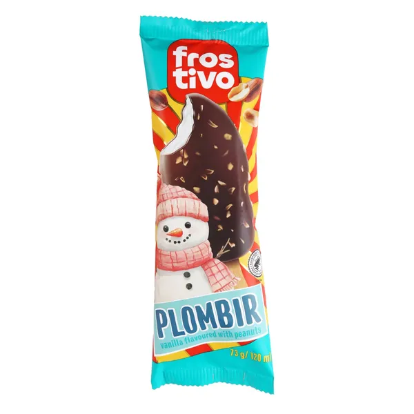 Vanilės skonio plombyras su kakaviniu glaistu ir žemės riešutais FROSTIVO, 120 ml / 73 g