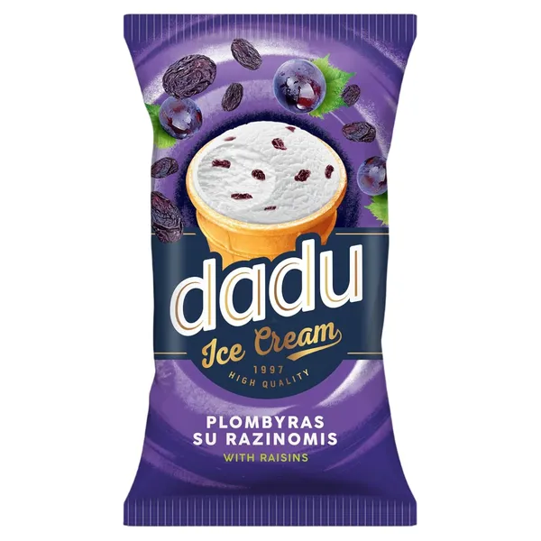 Vanilės skonio plombyras DADU su razinomis, 120ml