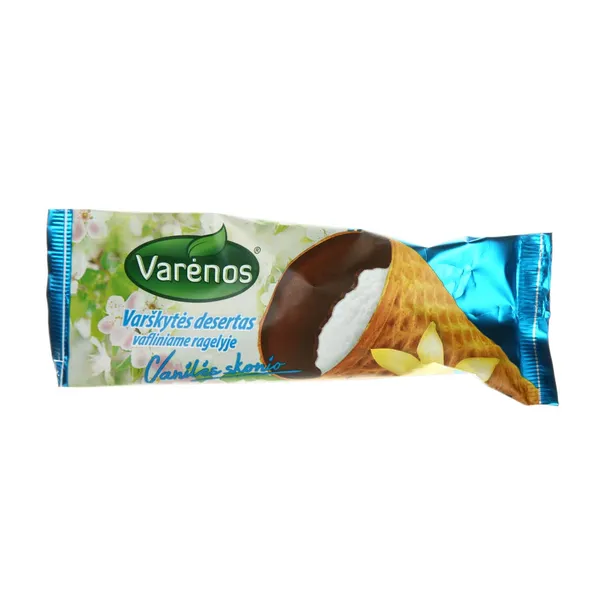 VARĖNOS vanilinis varškės desertas ragelyje, 24,3 % rieb., 39 g