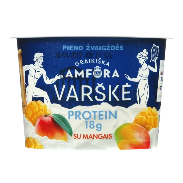Varškė su mangais be laktozės GRAIKIŠKA AMFORA PROTEIN, 0,8% rieb., 200 g
