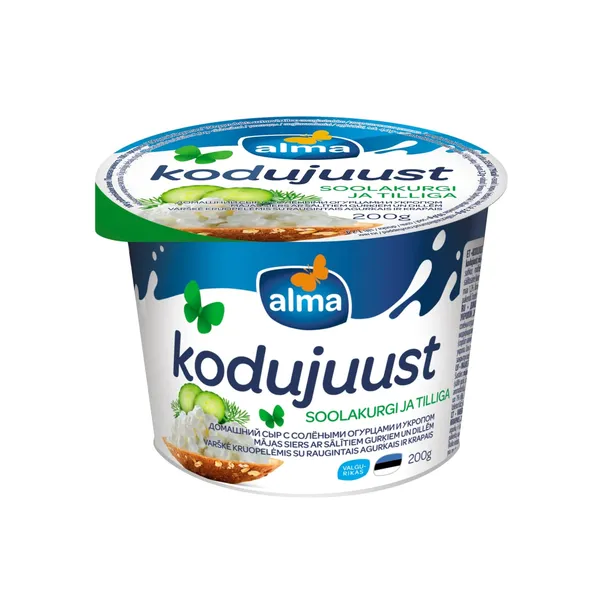 Varškė kruopelėmis su raugintais agurkais ir krapais ALMA, 3 % rieb., 200 g