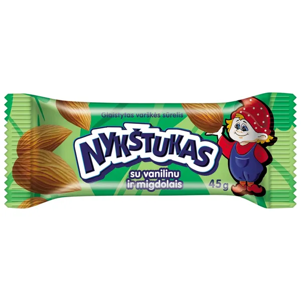 Glaistytas varškės sūrelis NYKŠTUKAS su vanilinu ir kepintais migdolais, 26,4 % rieb., 45 g